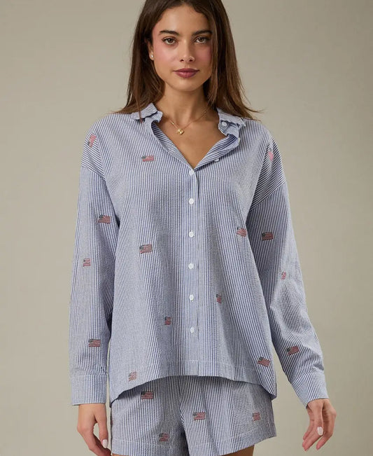 Blue Stripe Embroidered Flag Set