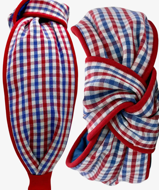 Red and Blue Check With Red Piping
