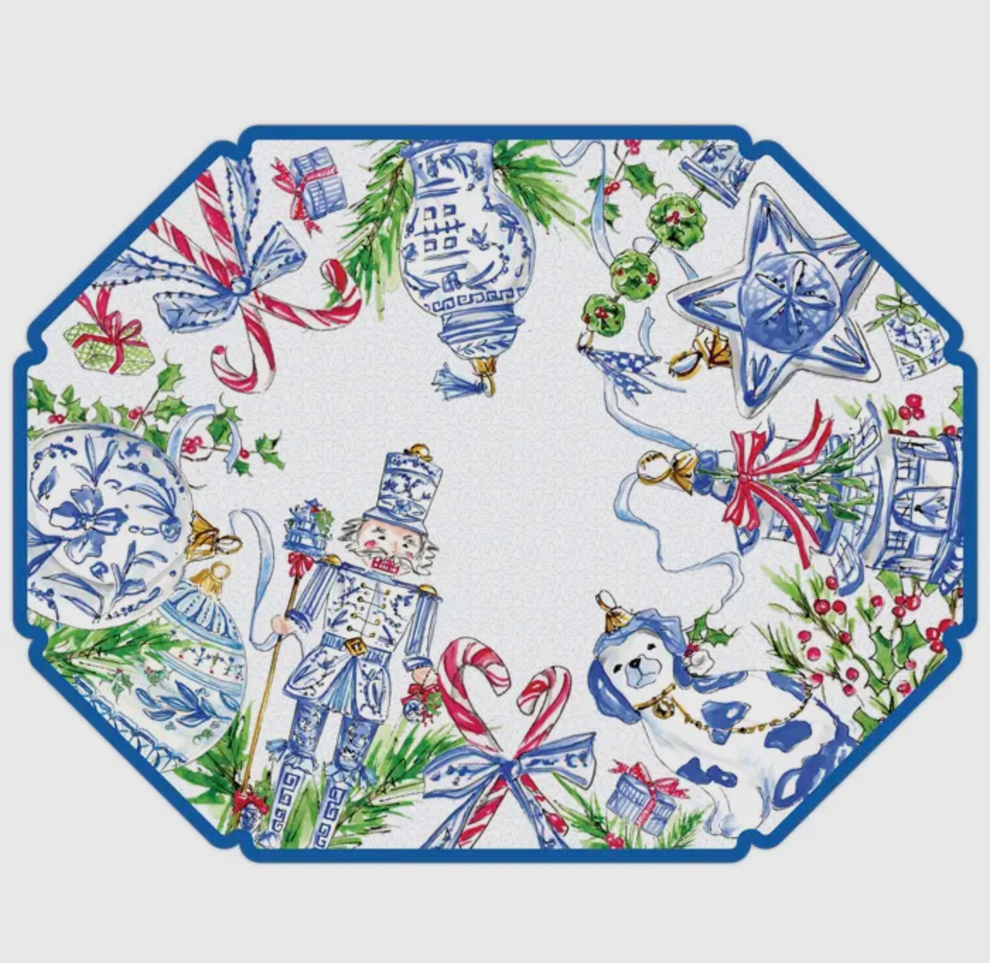 Blue Chinoiserie Ornaments Border Posh Die-Cut Placemat