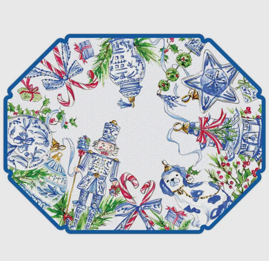 Blue Chinoiserie Ornaments Border Posh Die-Cut Placemat