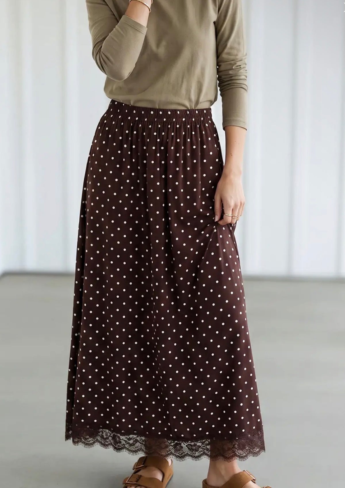 Brown Lace Polka Dot Skirt