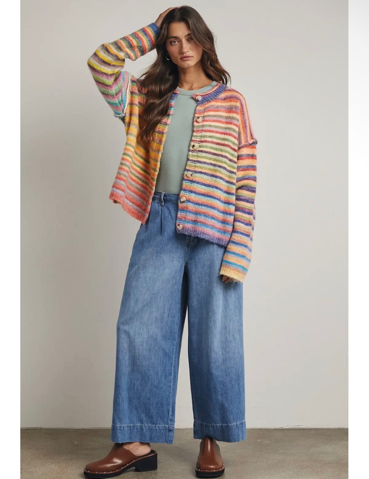 Rainbow Button Down Knit Cardigan