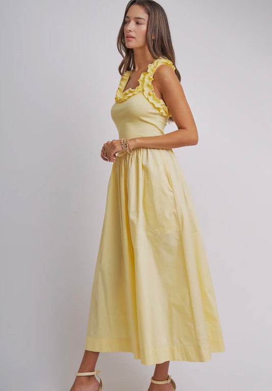 Ribbed Knit Poplin Midi Dress