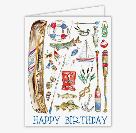 Happy Birthday Fishing and Sailing Greeting Card