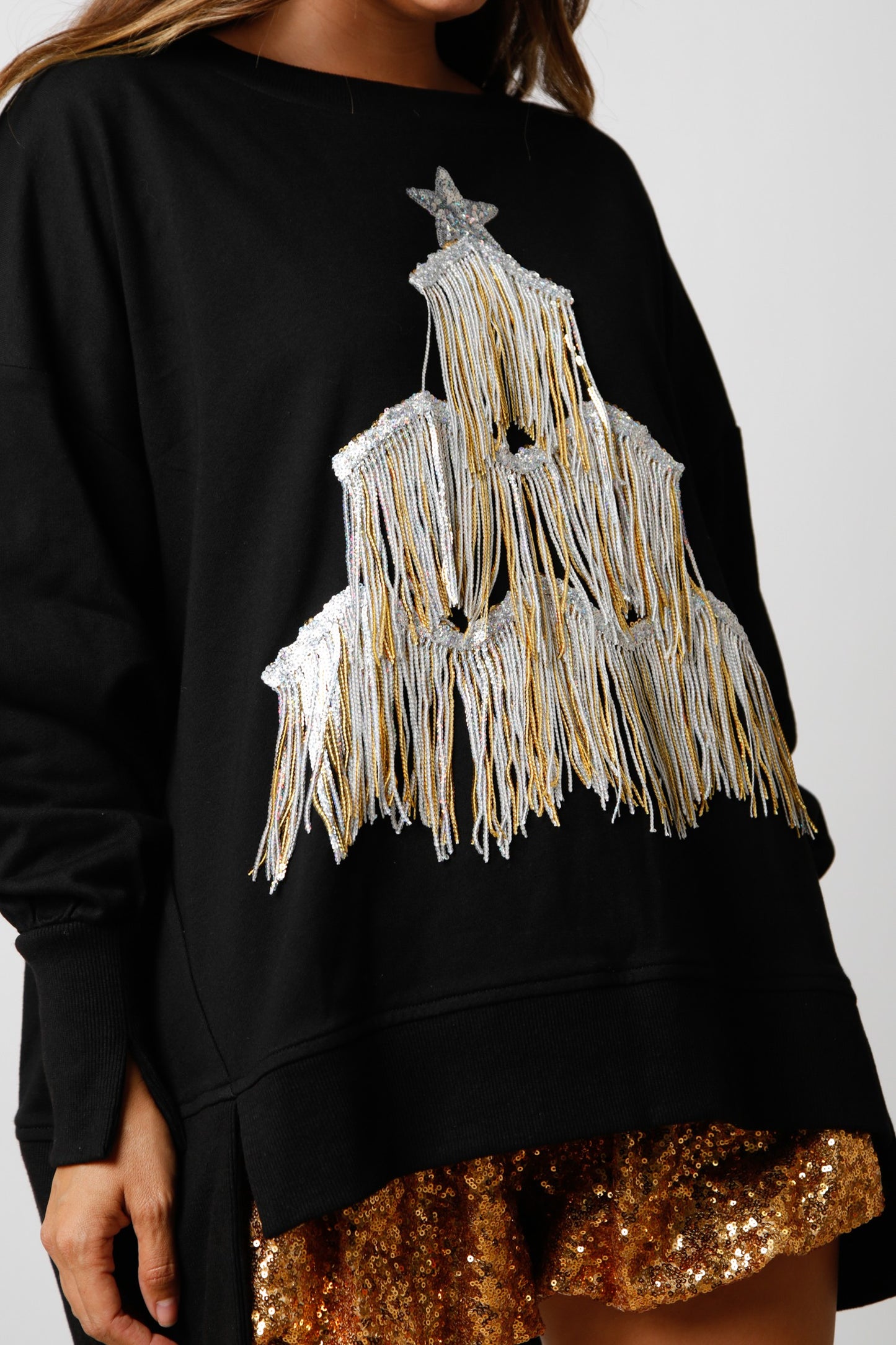 Holiday Sequin Fringe Christmas Tree Top