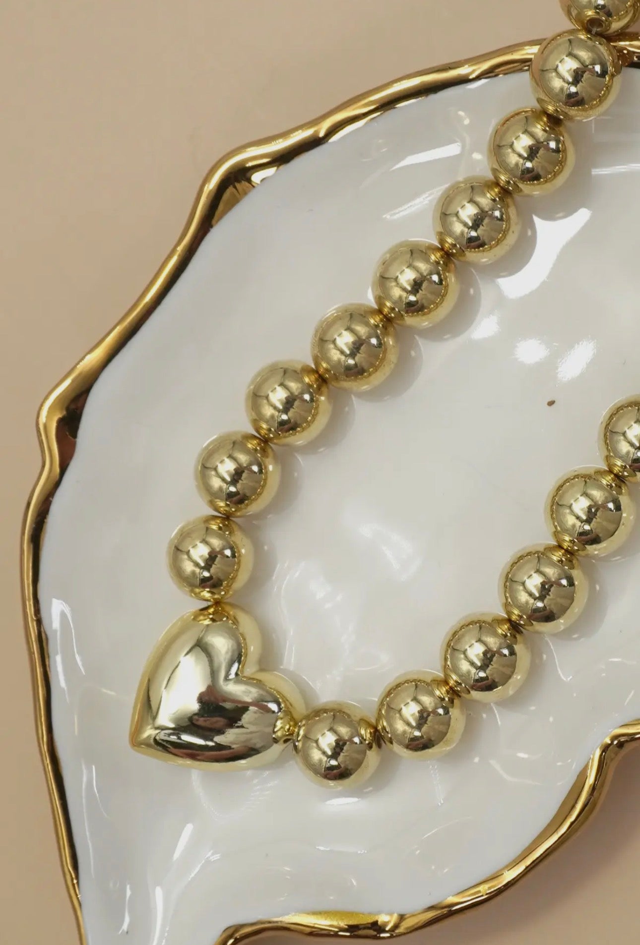 Gold Puff Heart Ball Chain Necklace