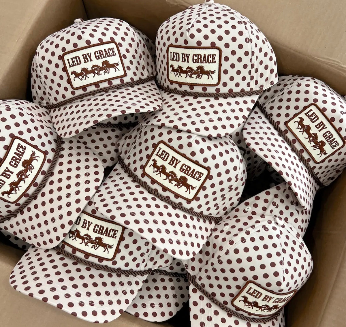 Led By Grace Cream & Brown Polka Dot Patch Hat
