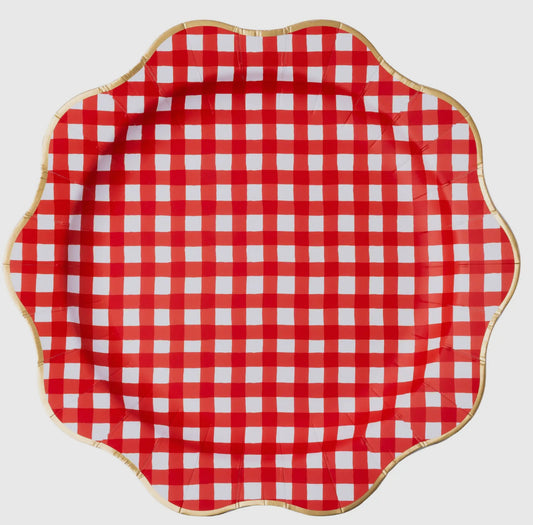 Elegant Cherry Red Gingham Dinner Plates