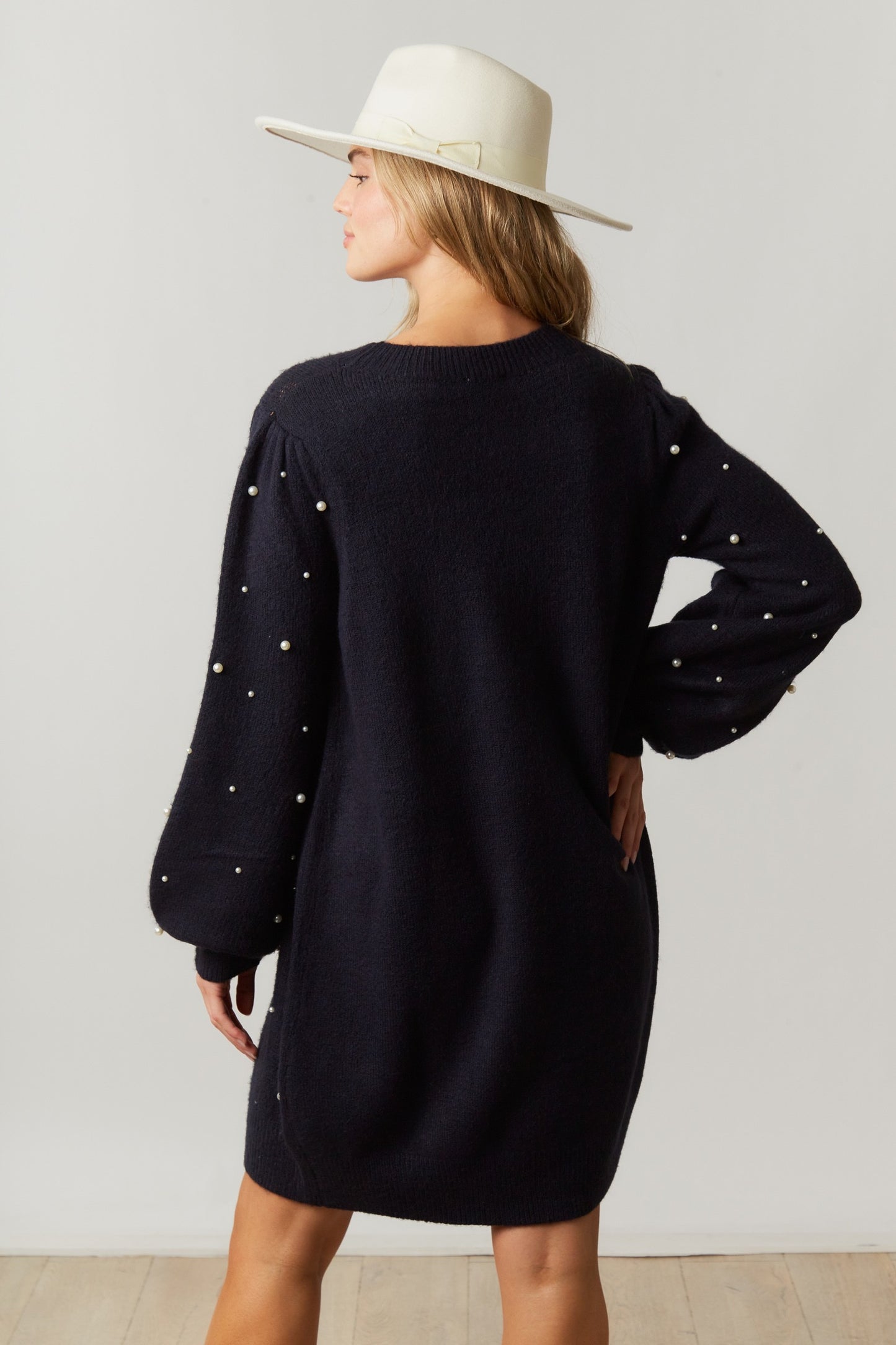 Sweater Tunic Dress with Pearl Trim