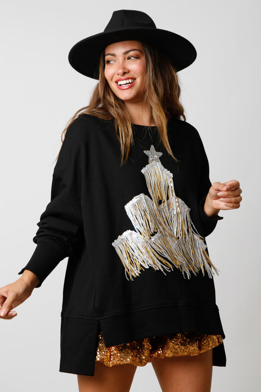 Holiday Sequin Fringe Christmas Tree Top