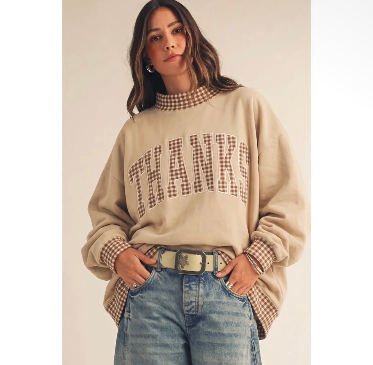 Thanks Gingham Mockneck