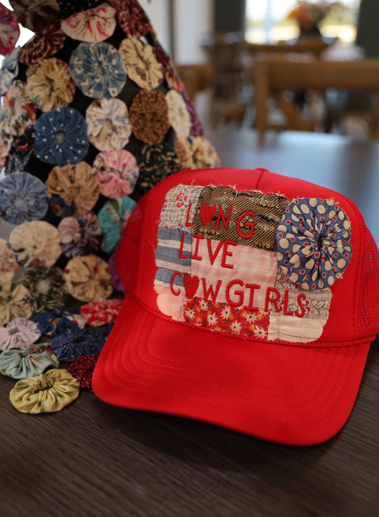 Vintage Long Live Cowgirls Trucker Hat Red