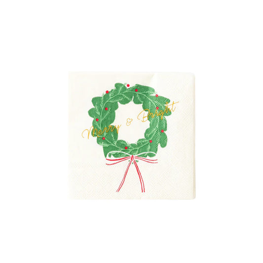 Merry & Bright Wreath Cocktail Napkin