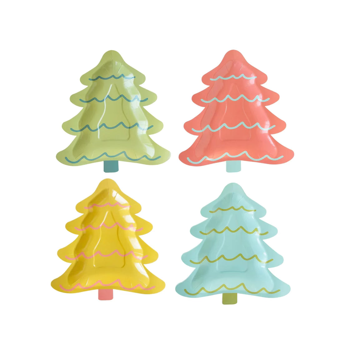 Bright Holiday Tree Shaped Paper Plate Set