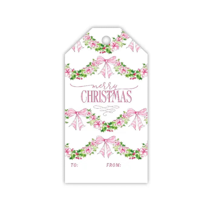 Christmas Pink Floral & Holly Gift Tag