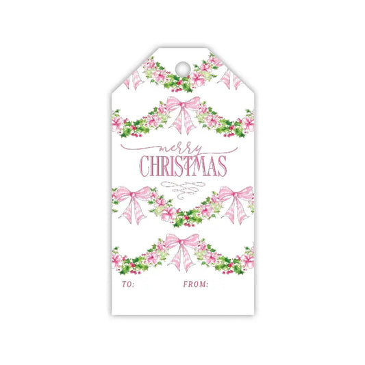 Christmas Pink Floral & Holly Gift Tag