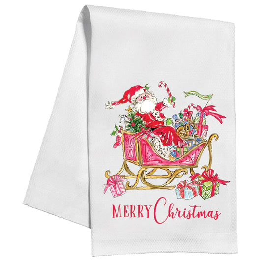 Merry Christmas Santa Sleigh Tea Towel