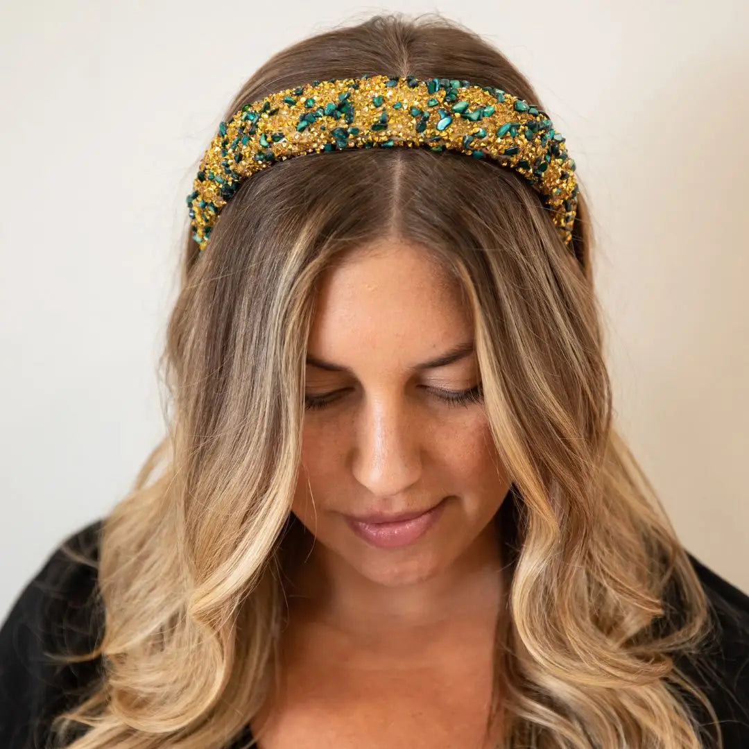 All That Glitters Headband- Forest Green & Gold