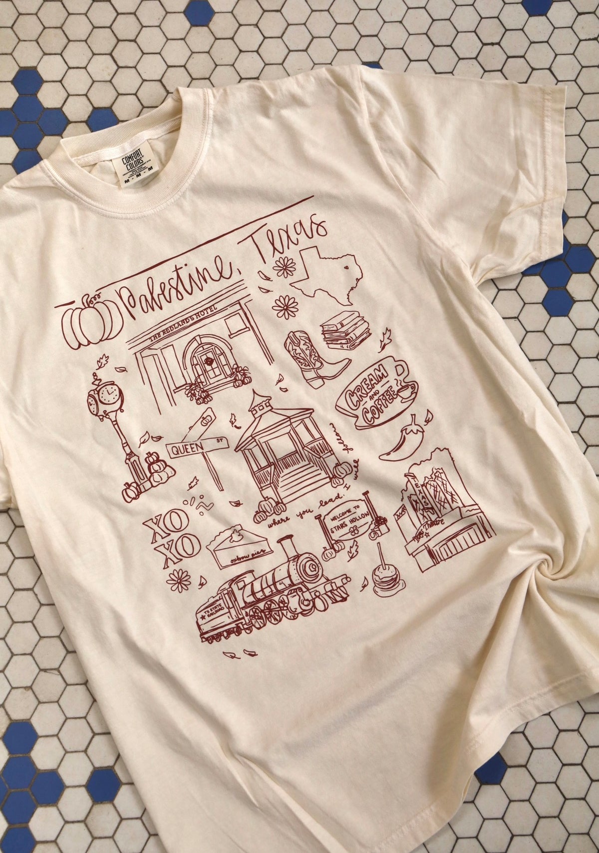 Stars Hollow Palestine Doodle T-Shirt Brown