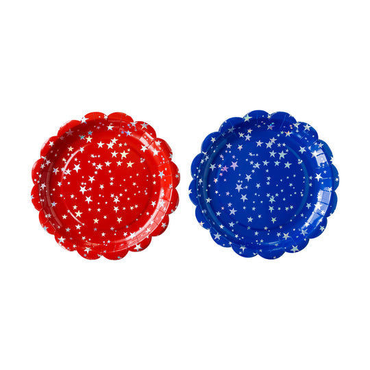 Red Blue Sparklers Scalloped Plate Set