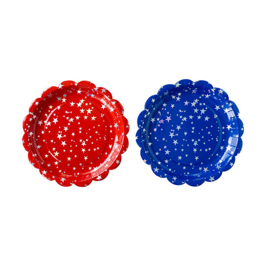 Red Blue Sparklers Scalloped Plate Set