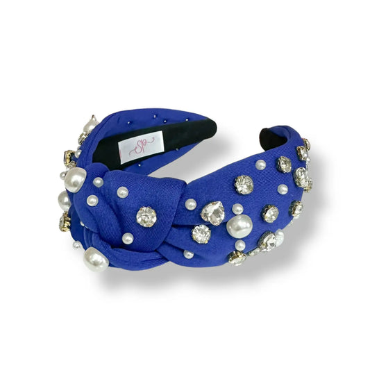 Royal Blue Pearls & Crystals Headband