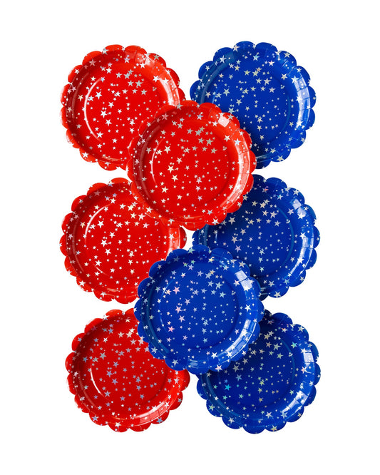 Red Blue Sparklers Scalloped Plate Set