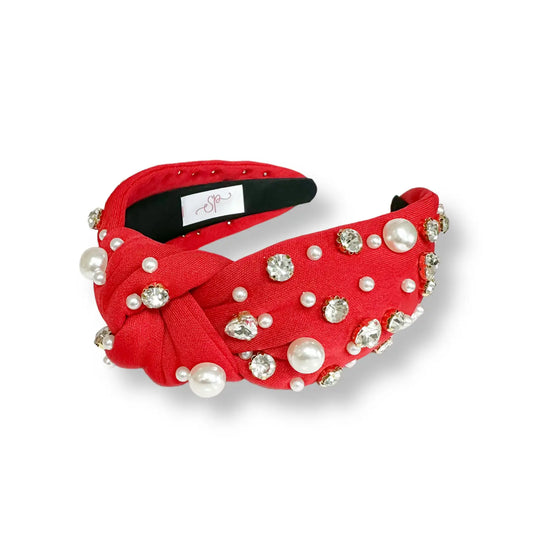 Red Pearls & Crystals Headband