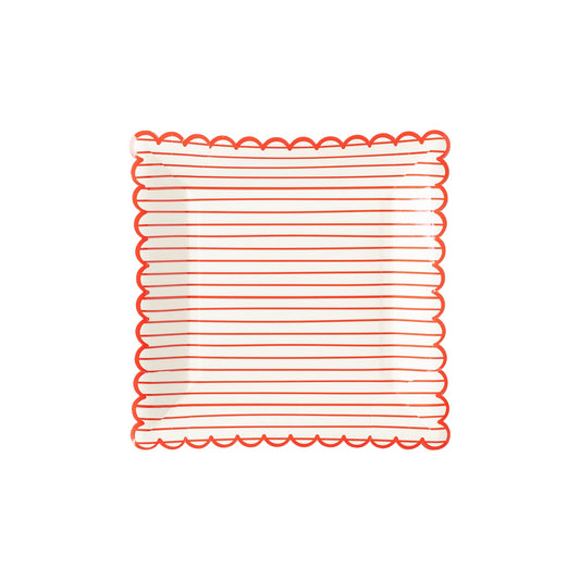 Valentine Red Striped Scalloped Plate