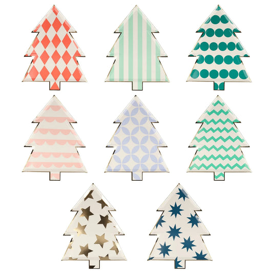 Patterned Christmas Tree Plates (x8)