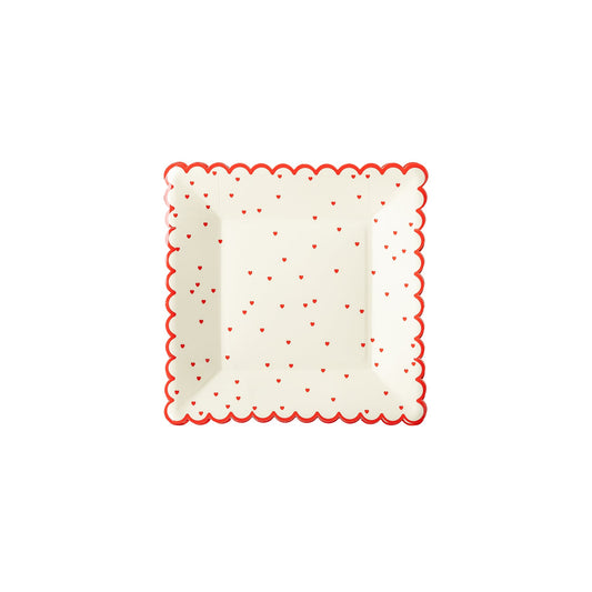 Valentine Red Scattered Heart Scalloped Plate