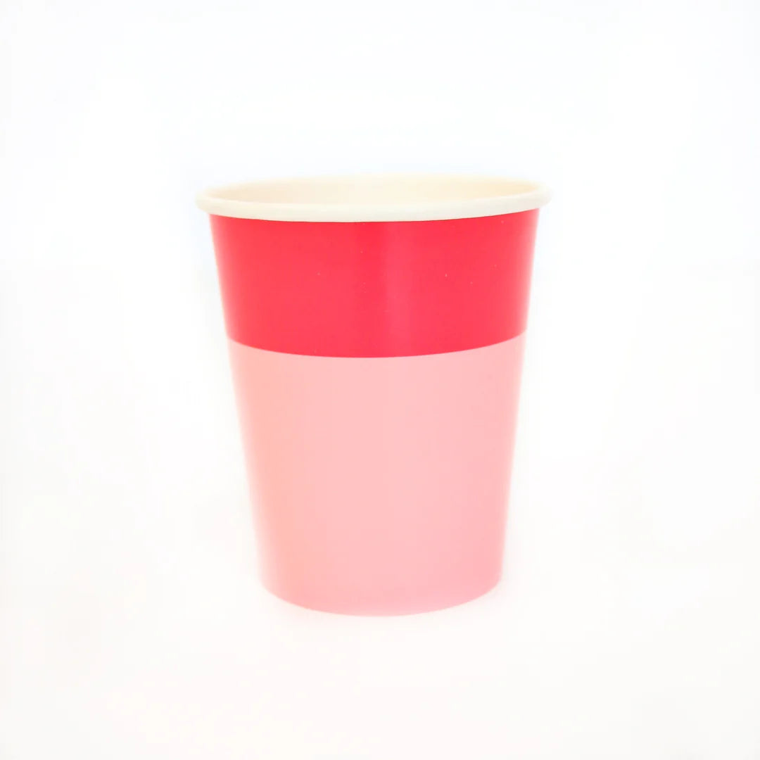 Strawberry and Light Pink Cup Color Blocked Paper Party Ware