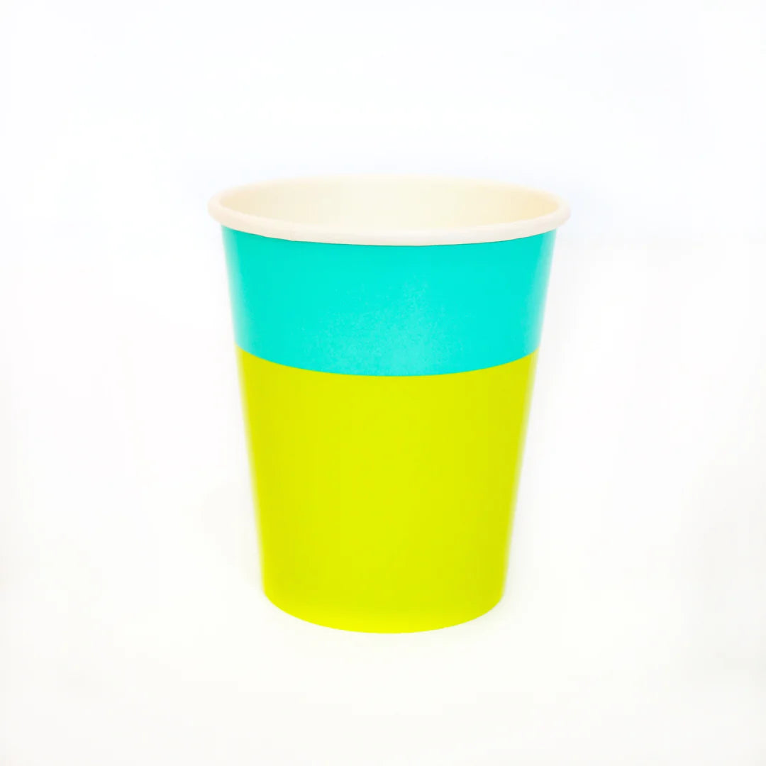 Christmas Turquoise and Lime Cup Color Blocked Paper Party Ware