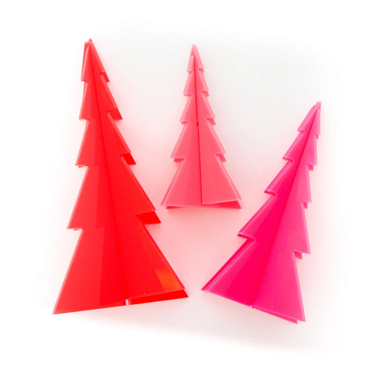 Red and Pink Tree Trio Acrylic Christmas Cake Topper