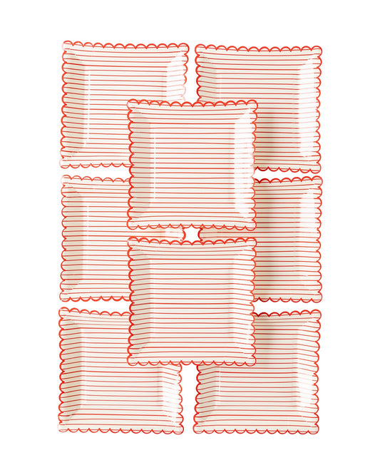 Valentine Red Striped Scalloped Plate
