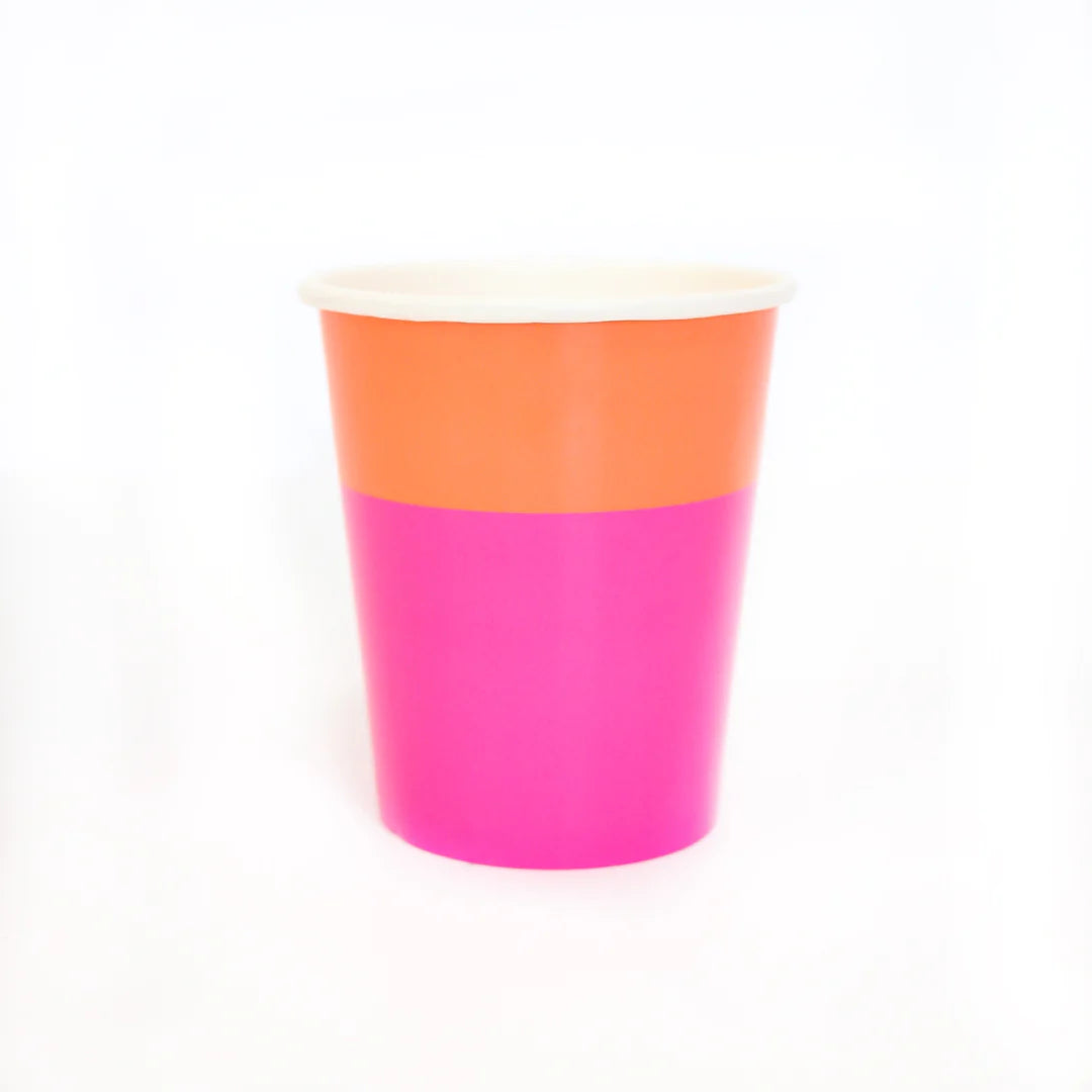 Hot Pink and Coral Cup Color Blocked Paper Party Ware