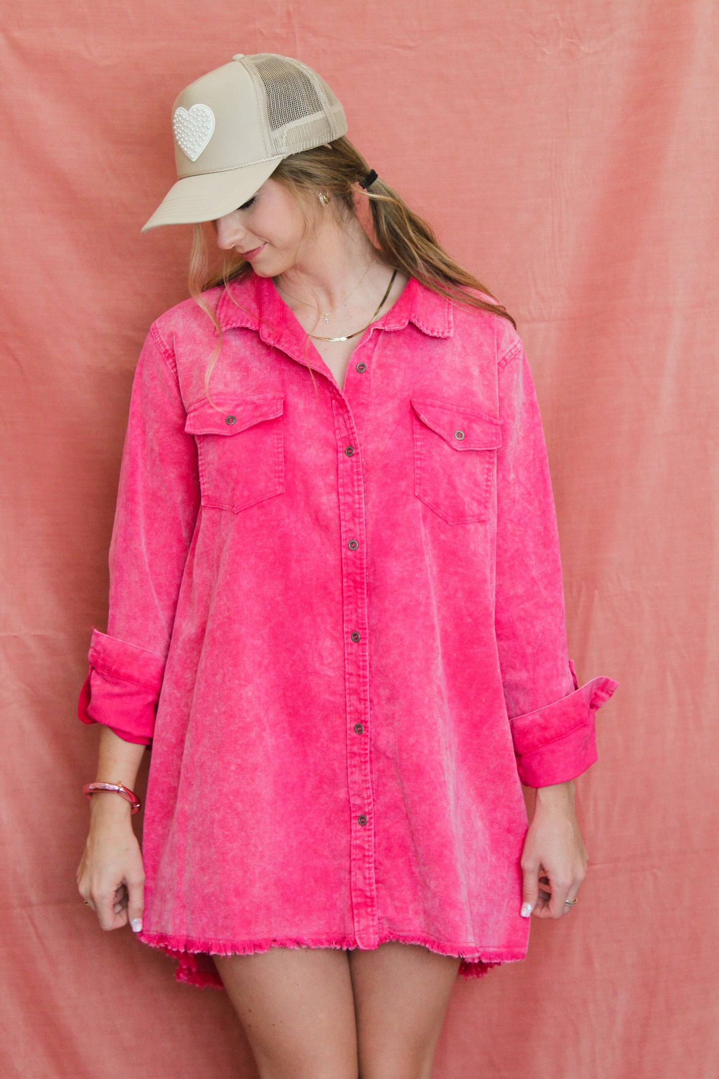 Stone Wash Button Down Corduroy Dress