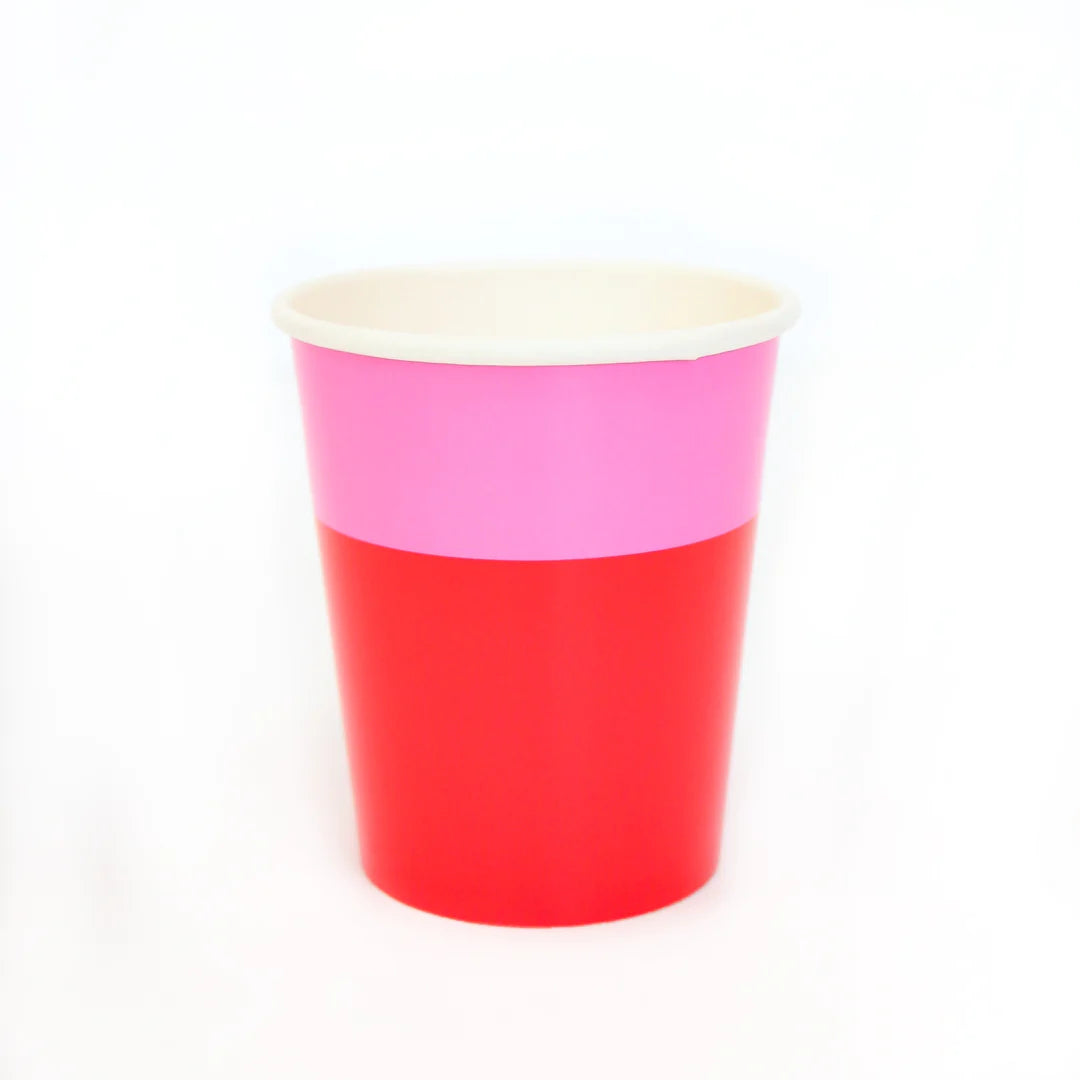 Red and Hot Pink Cup Color Blocked Paper Party Ware