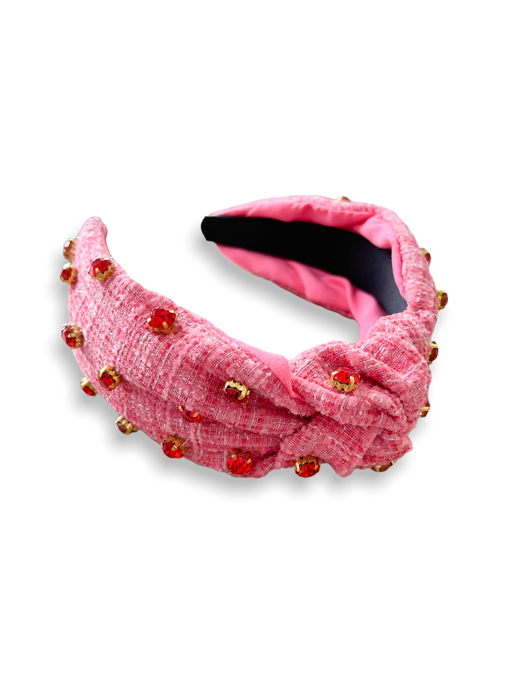 Tweed Pink with Red Crystals Headband