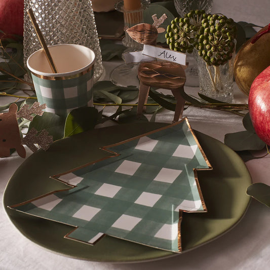 Green Gingham Tree Plates ( x8 )