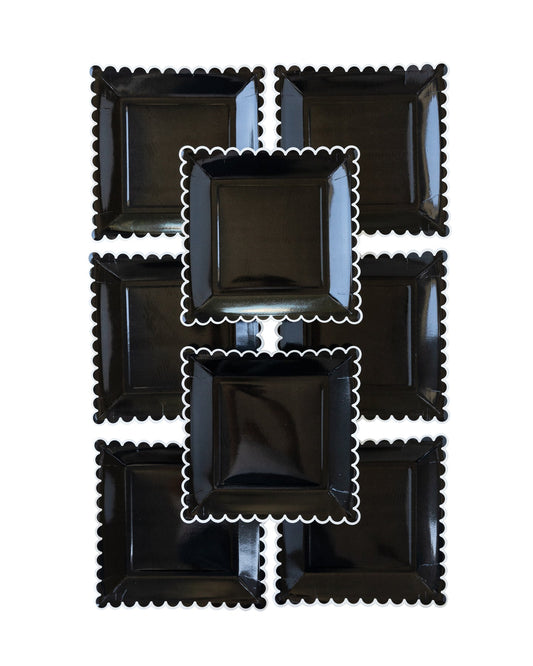 Black with White Edge Scallop Plate